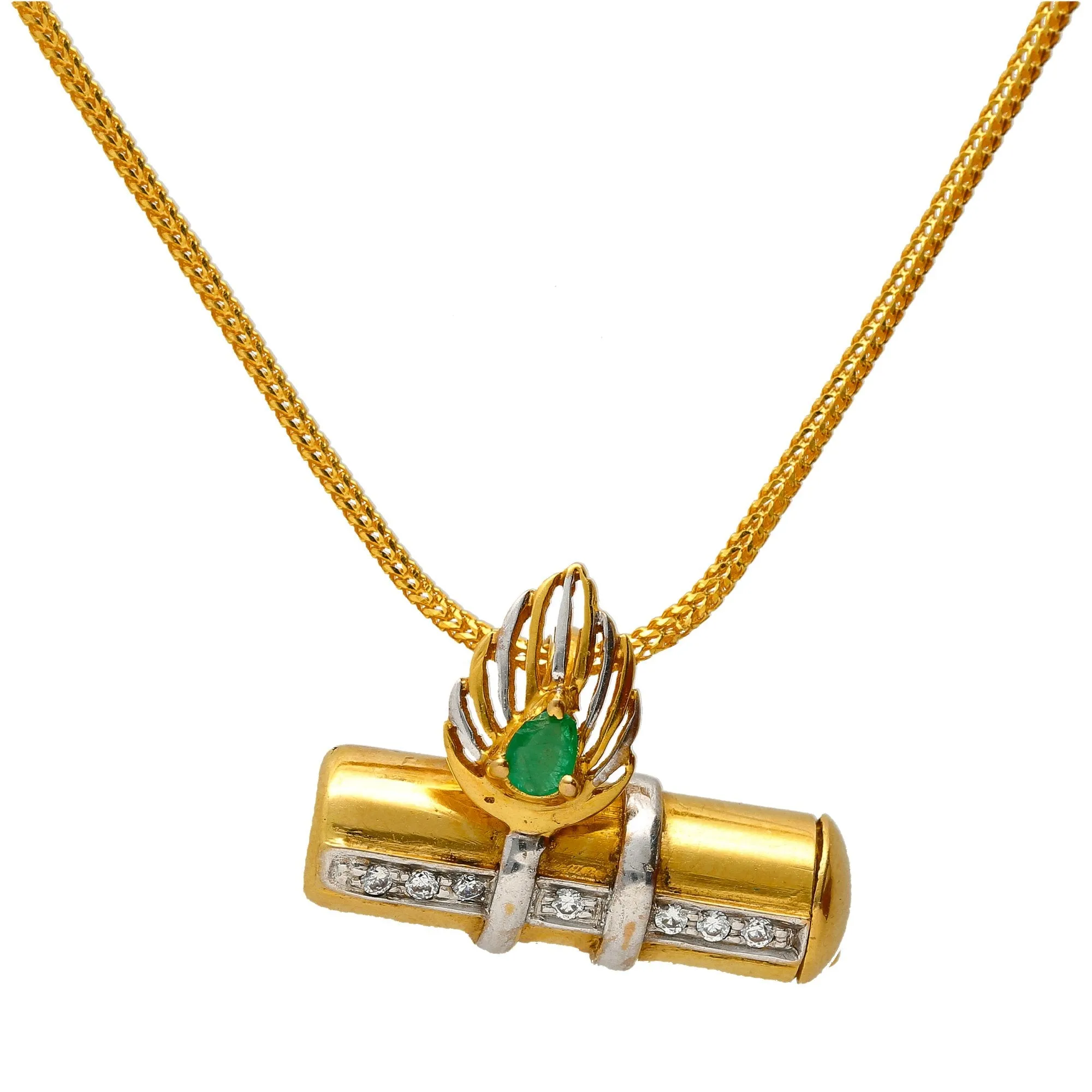 22K Multi-Tone Gold Emerald Leaf Pendant