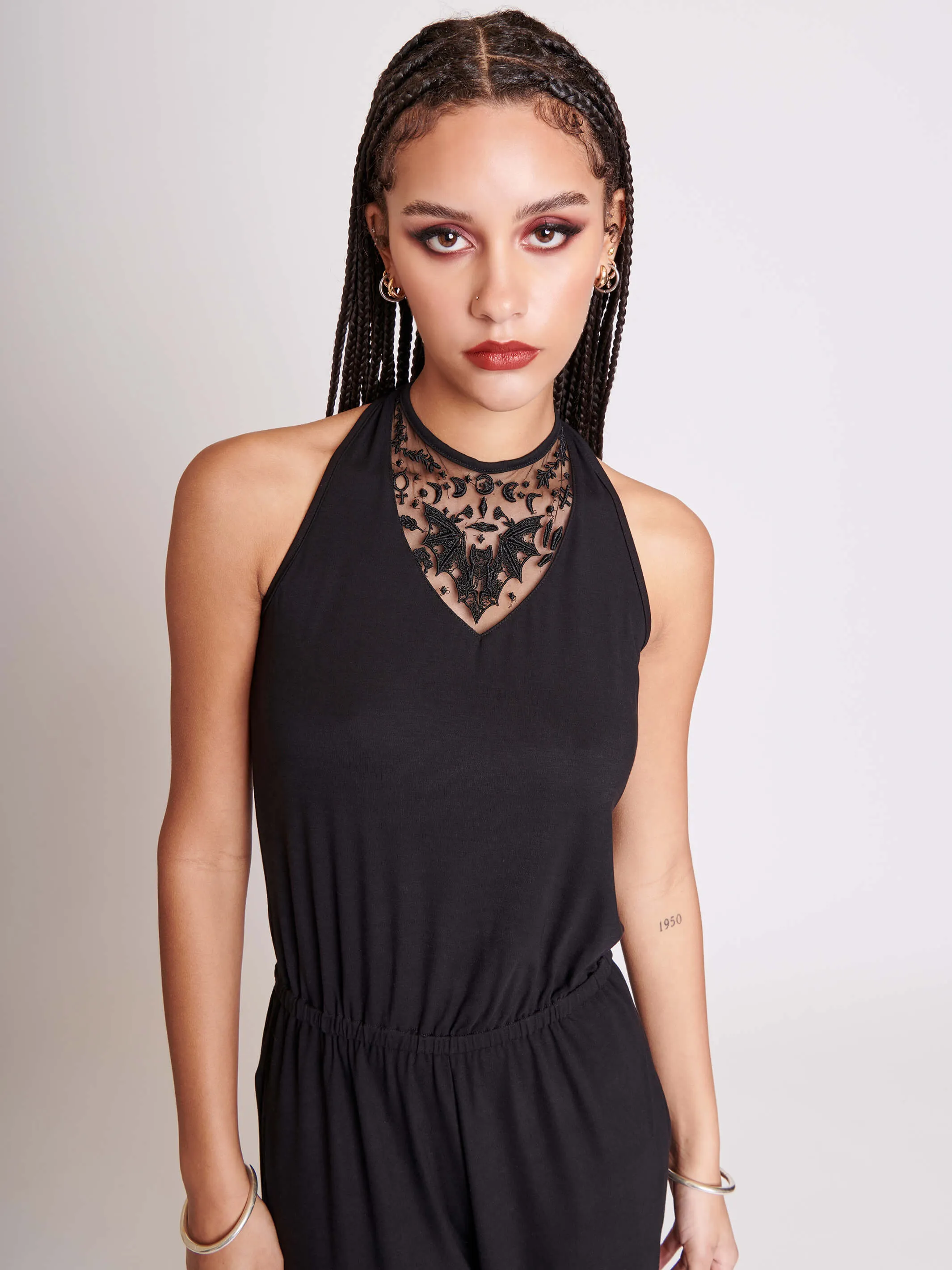 Bat Embroidered Romper