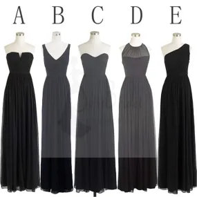 Black Cheap Simple Mismatched Styles Chiffon Floor-Length Formal Long Bridesmaid Dresses, WG187