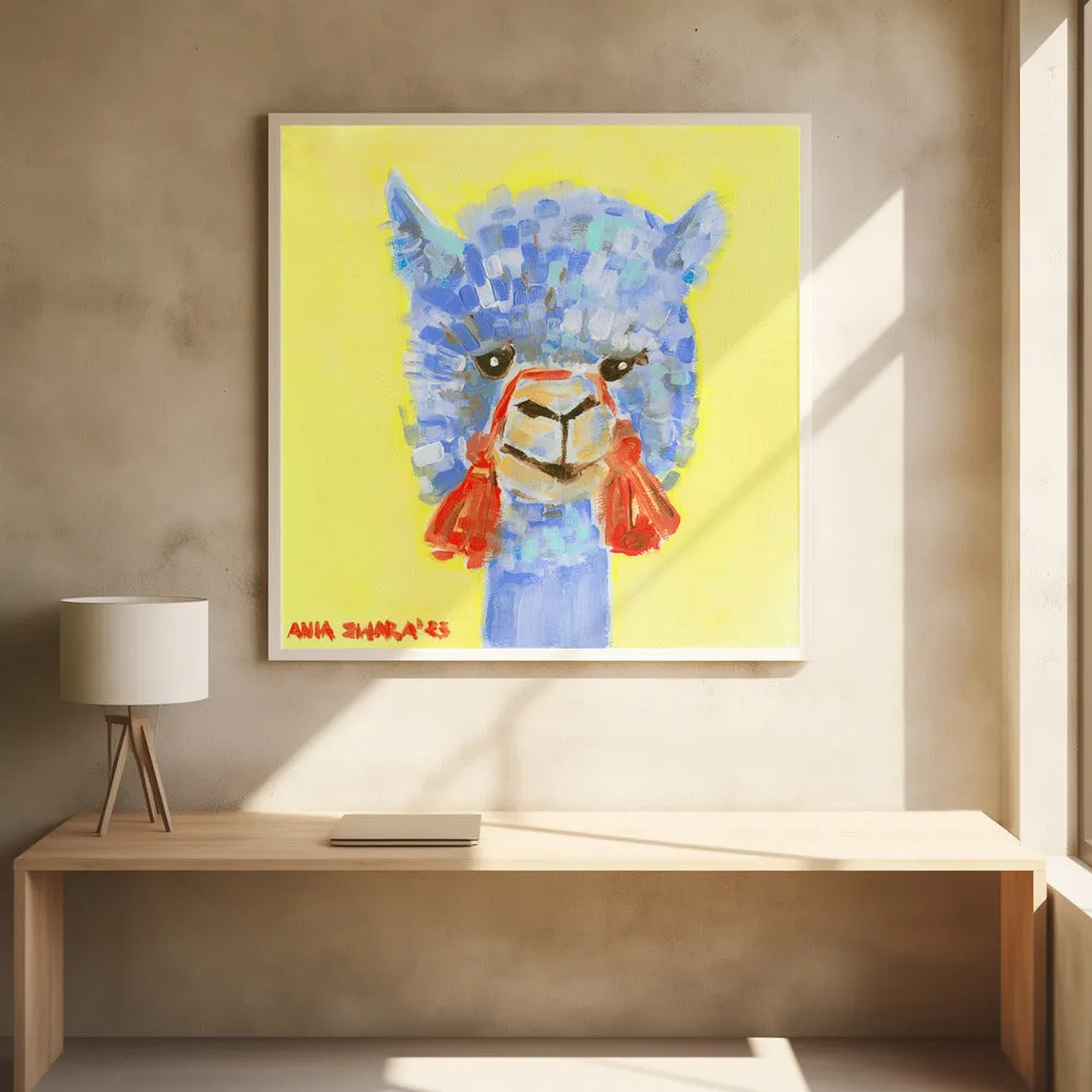 Blue Alpaca - Square Stretched Canvas, Poster or Fine Art Print