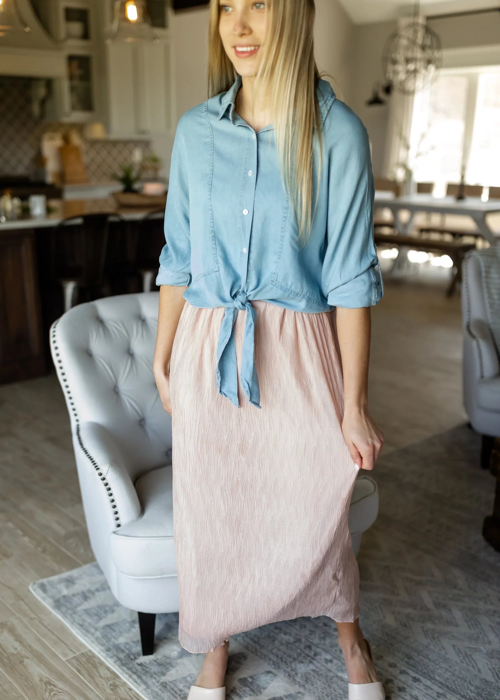 Blush Crinkled Chiffon Maxi Skirt - FINAL SALE