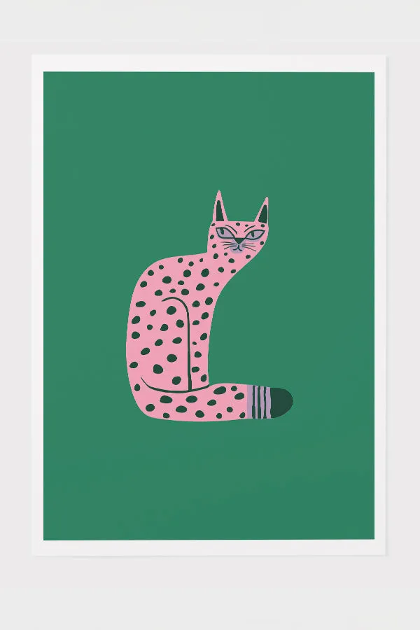 Bold Graphic Cat Giclée Art Print Poster (Green)