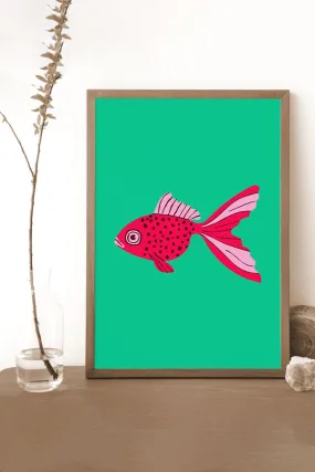 Bold Graphic Goldfish Giclée Art Print Poster (Green)