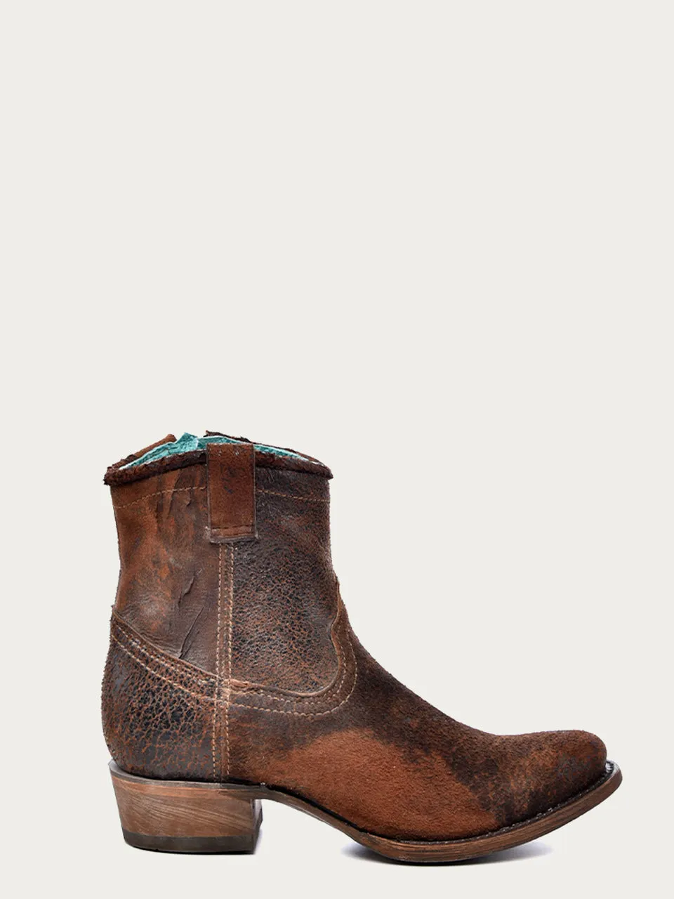 C1064 - WOMEN'S CHOCOLATE TAN LAMB ROUND TOE COWBOY BOOTIE WITH ZIPPER