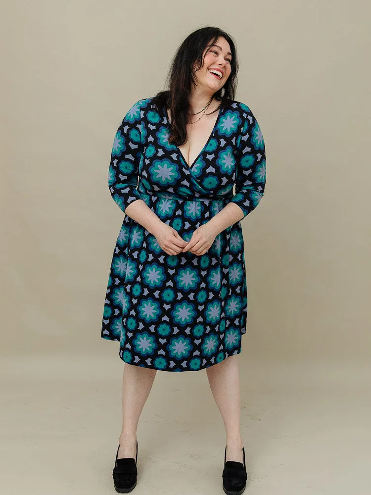 Callie 3/4 Sleeve Plus Size Wrap Dress - Mod Teal