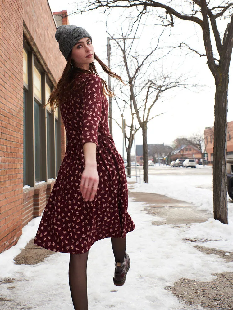 Callie Long Sleeve Wrap Dress - Burgundy Bouquet