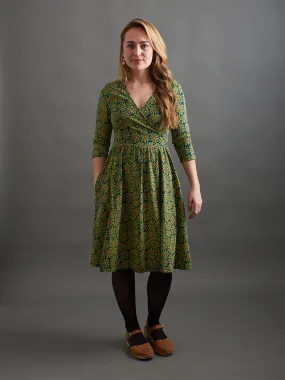 Callie Long Sleeve Wrap Dress - Olive Floral