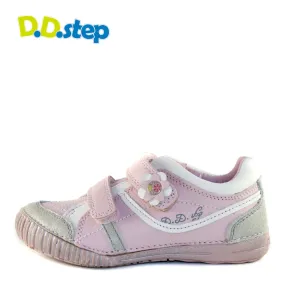 D.D. Step little kid girl double strap shoes baby pink with silver and flower size US 8.5-12