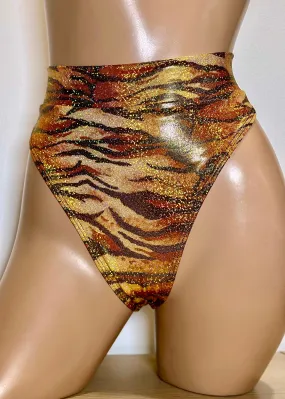 Hologram Highcut Scrunchback Bottoms in Gold Tiger