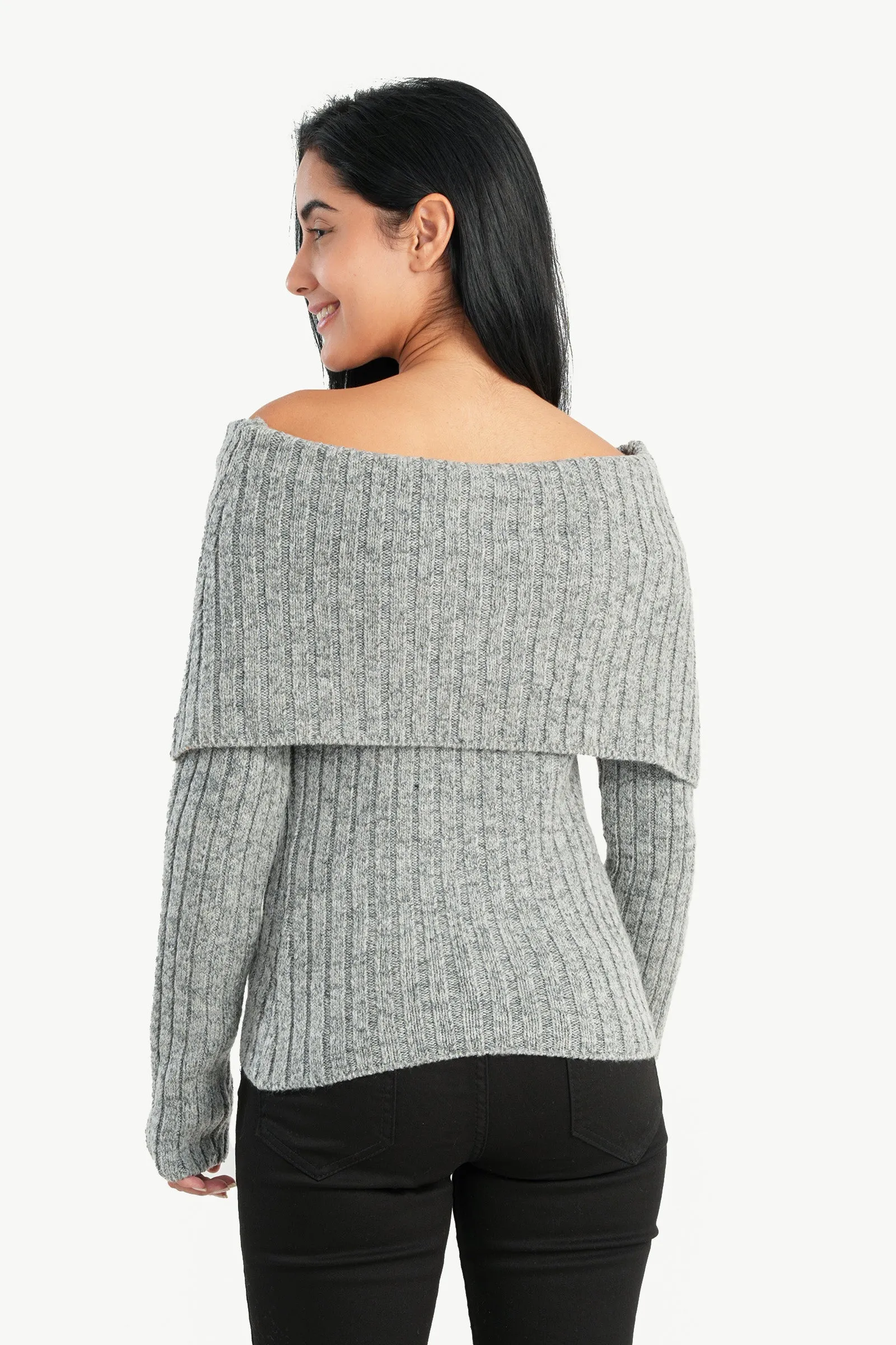 Knitted Off Shoulder Pullover