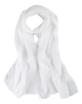 Long Silk Chiffon Scarf Solid White Color SQL201