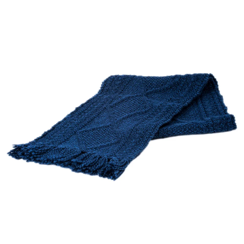 Navy Hand Knit Aran Scarf