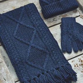 Navy Hand Knit Aran Scarf