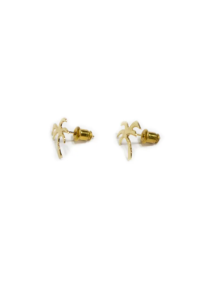 Palm Tree Stud Earrings - Gold