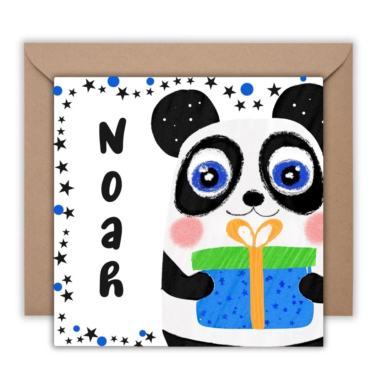 Panda Birthday Card for Boys, Personalized Gift with Custom Name, Cute Animal Greeting for Kids