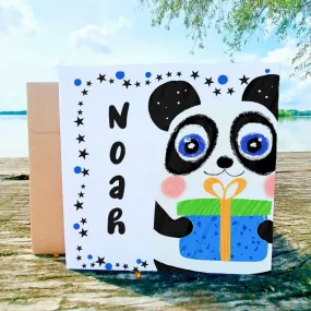 Panda Birthday Card for Boys, Personalized Gift with Custom Name, Cute Animal Greeting for Kids