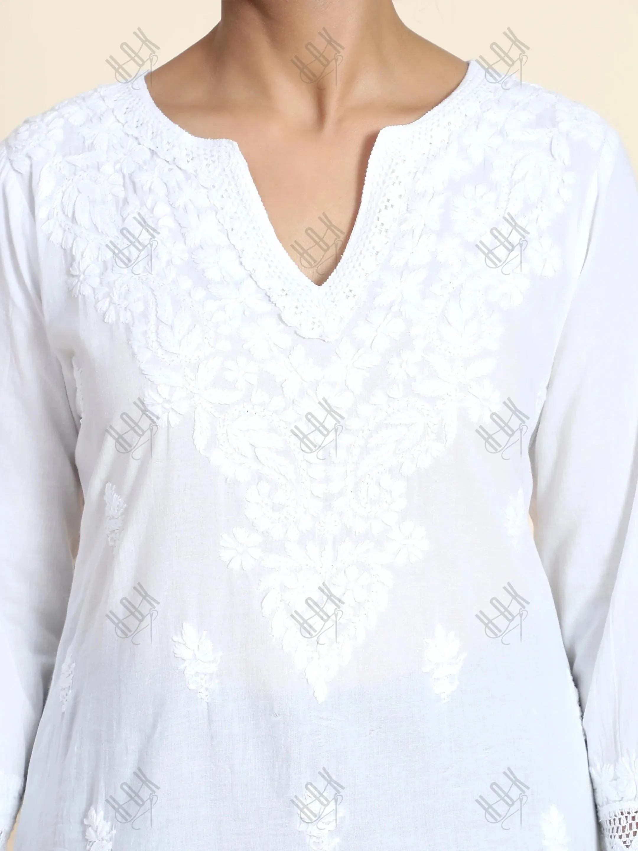 Sharmin in HOK Chikankari Long Kurti for Women in white