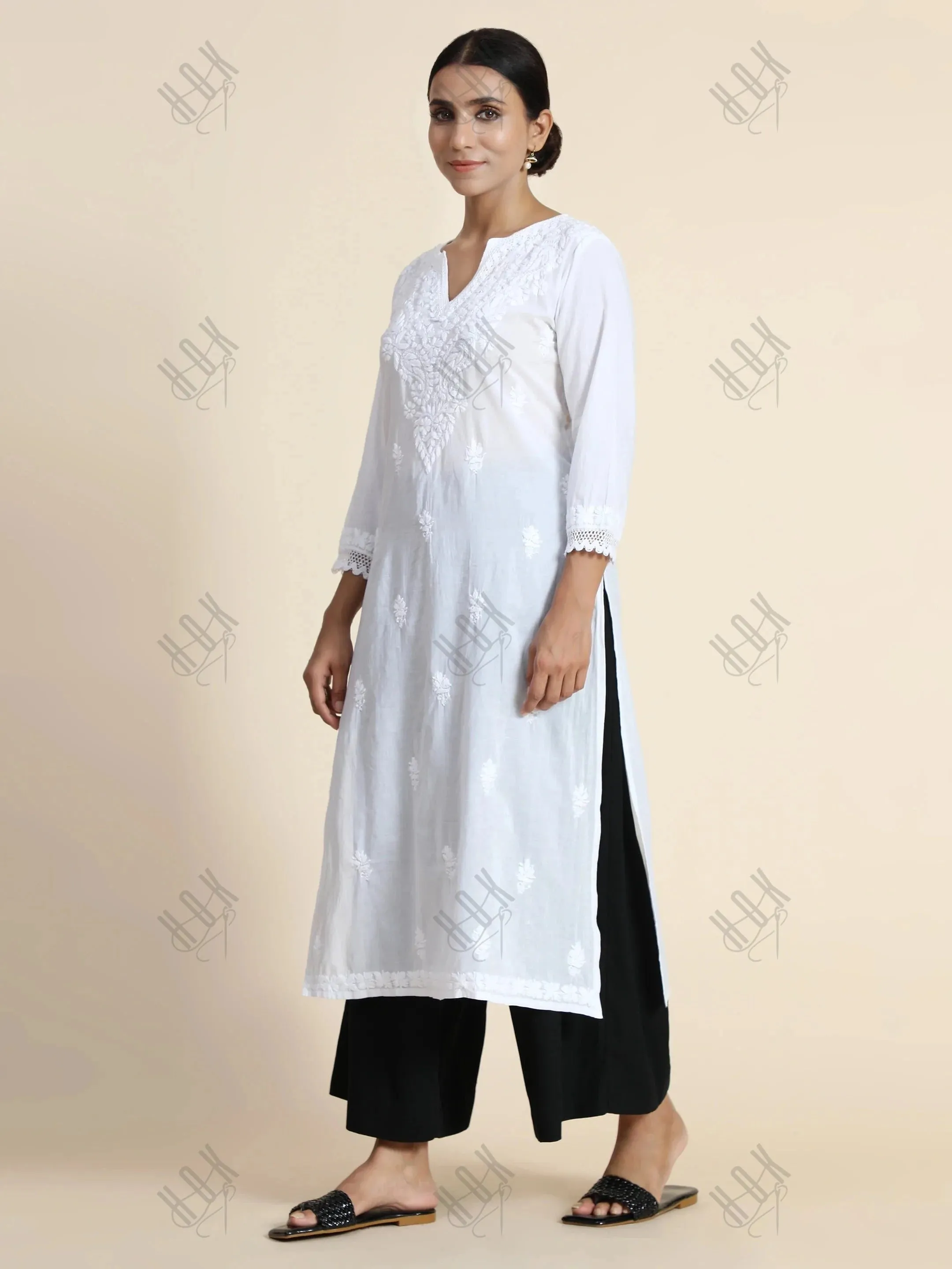 Sharmin in HOK Chikankari Long Kurti for Women in white