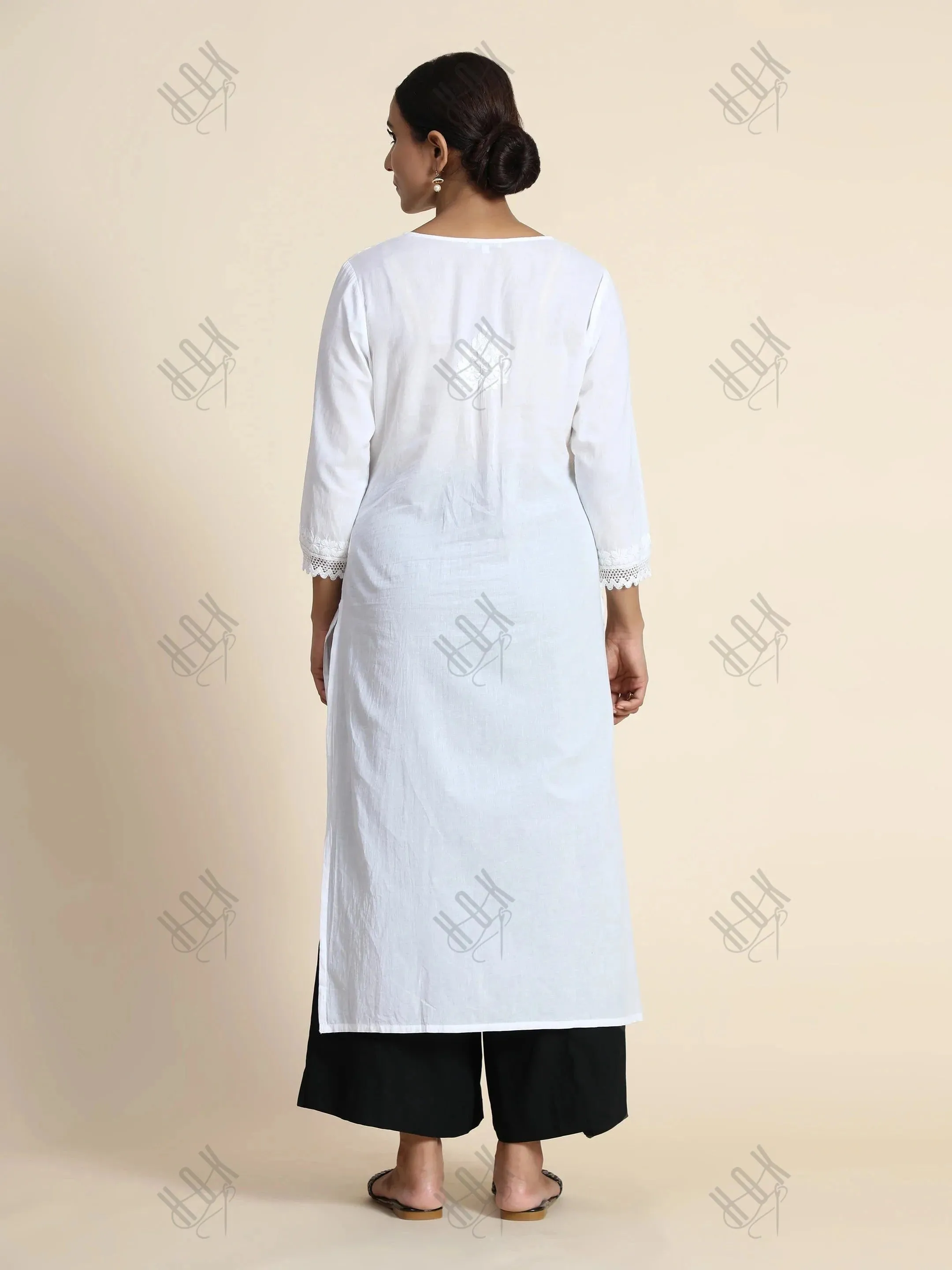 Sharmin in HOK Chikankari Long Kurti for Women in white