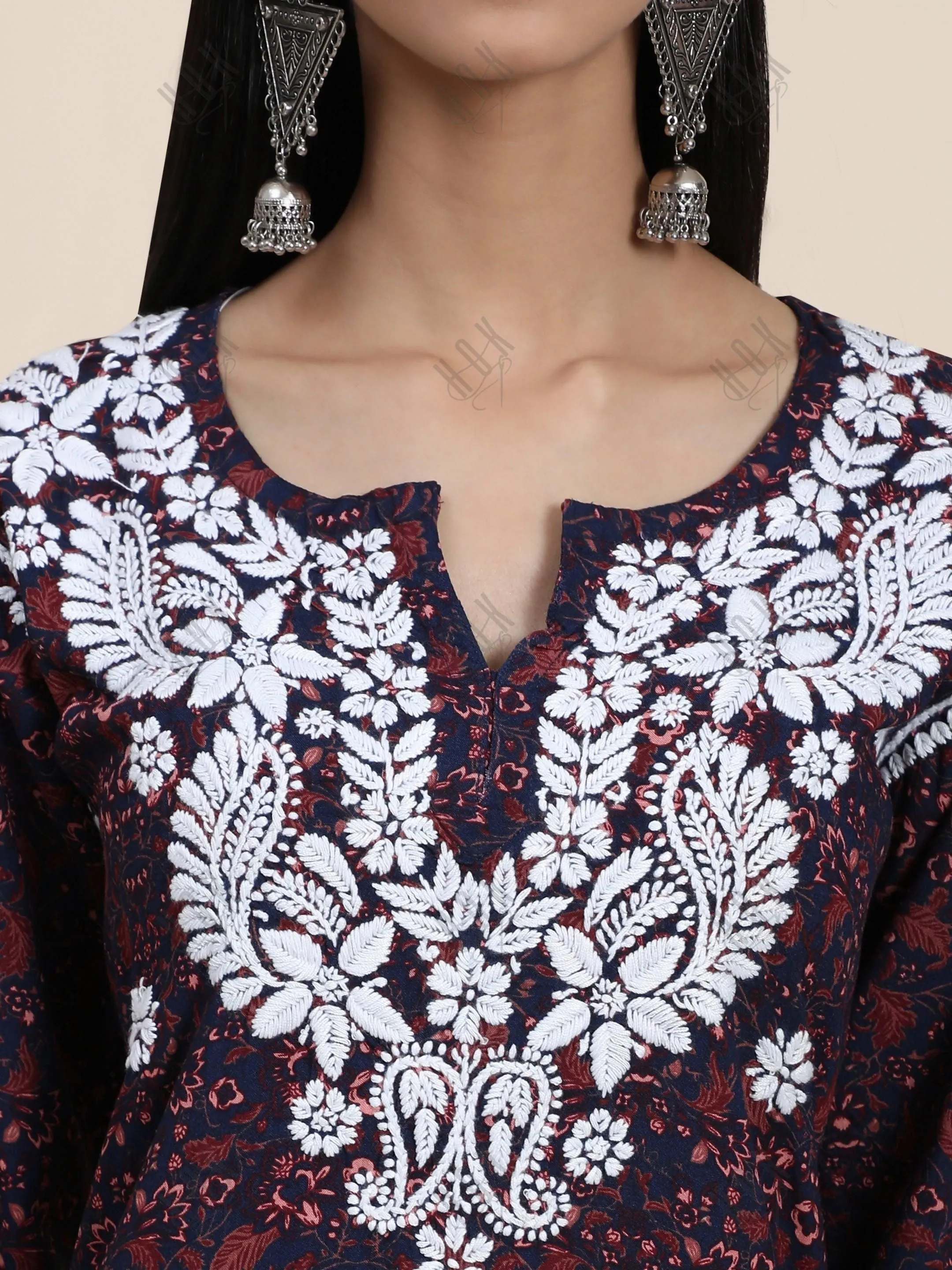 Shrima Rai in HOK Chikankari Fancy Long Kurti Dark Multicolour Print