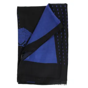 Versace Scarf Black Royal Blue Geometric & Medusa  - Cashmere Blend Shawl SALE