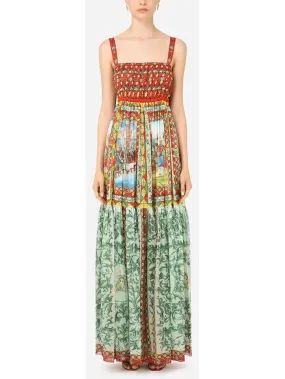 Women’s Carretto Print Chiffon Maxi Dress in Multicolor